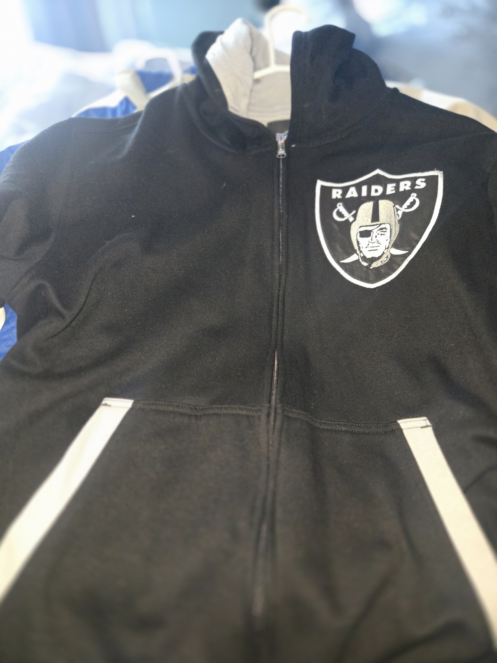 Adult Men Raiders Logo Black Zip-Up Hoodie Jacket